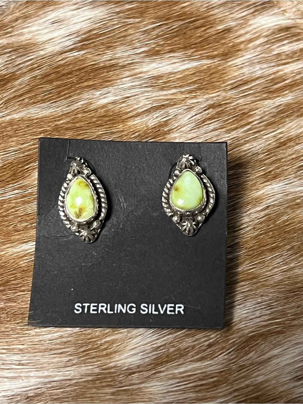 Sterling Silver palomino Turquoise Teardrop Stud Earrings